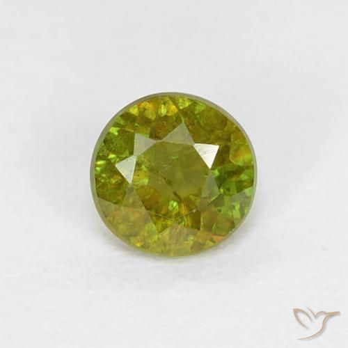 0.40ct Naturale Caldo bosco verde Sfene, Rotondo, VS