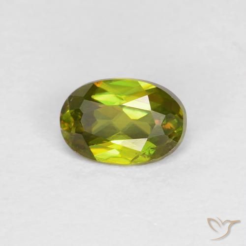 0.42ct Naturale Caldo bosco verde Sfene, Ovale, VS