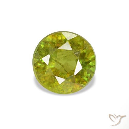 Sfene naturale caldo terroso verde da 0,40 ct, taglio rotondo, VS