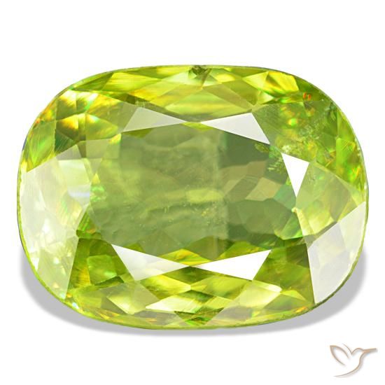 Sfene naturale verde da 8,07 ct, taglio a cuscino, VS