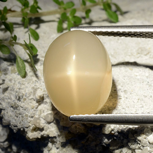Pietra di luna stellata naturale giallo da 7,68 ct, taglio ovale, traslucido