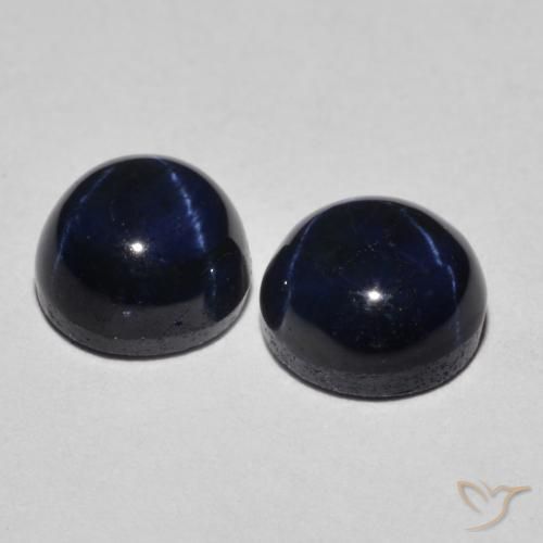 Gemme di Zaffiro stellato Blu scuro naturale da 3.09 ct, Rotondo, Opaco