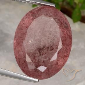 Quarzo fragola Rosa scuro naturale da 11.86 ct, Ovale, Traslucido