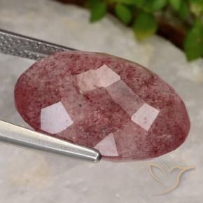 Quarzo fragola Rosa scuro naturale da 11.86 ct, Ovale, Traslucido