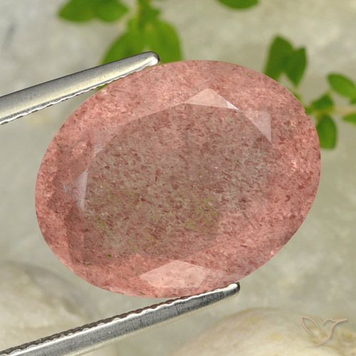 8.69ct Naturale Rosa medio Quarzo Fragola, Ovale, Traslucido