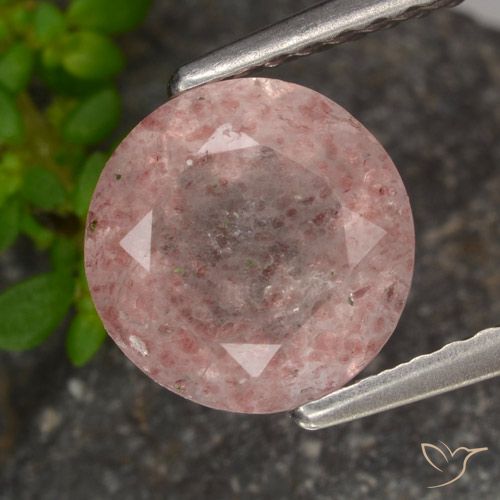 1.62ct Naturale Rosa chiaro gomma da masticare Quarzo Fragola, Rotondo, Trasparente