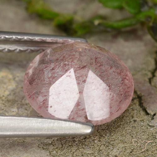 Quarzo fragola Rosa chiaro naturale da 1.61 ct, Rotondo, Traslucido