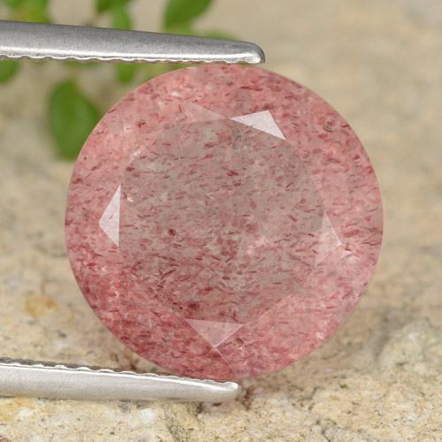Quarzo fragola Tono rosa naturale da 5.24 ct, Taglio rotondo, Traslucido