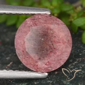 Quarzo fragola rosa medio-scuro naturale da 1,65 ct, taglio rotondo, traslucido