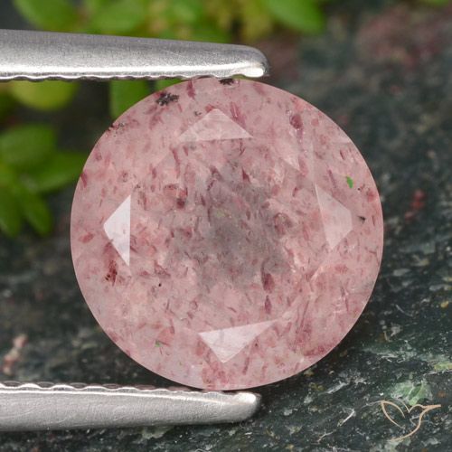 1.98ct Naturale Rosa corallo Quarzo Fragola, Rotondo, Traslucido
