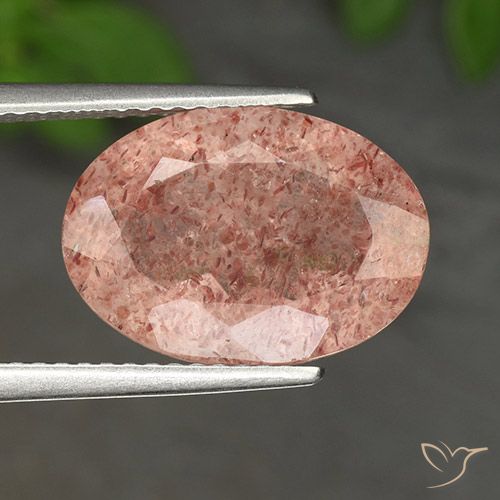 Quarzo fragola Rosa arancione naturale da 4.54 ct, Taglio ovale, Traslucido
