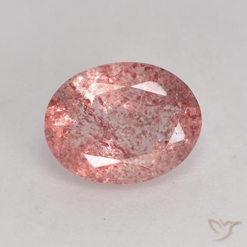 Quarzo fragola naturale rosa da 1,57 ct, taglio ovale, traslucido