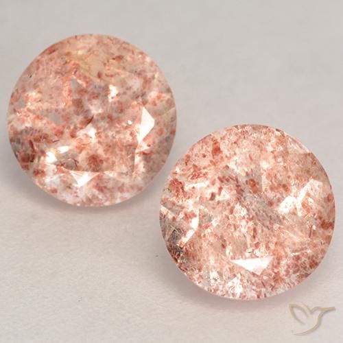 2.44ctw Naturale Rosa Arancione Chiaro Quarzo Fragola, Rotondo, Traslucido
