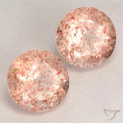Gemme di Quarzo fragola Rosa Arancione Chiaro naturale da 2.44 ct, Rotondo, Traslucido