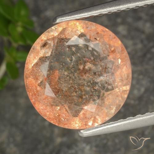 3.19ct Naturale Arancione chiaro Pietra solare, Rotondo, Trasparente