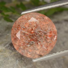Pietra solare Arancione rossastra naturale da 4.25 ct, Taglio rotondo, Traslucido