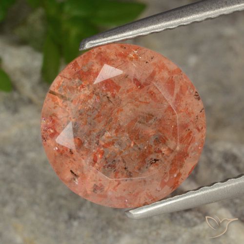 3.73ct Naturale Arancione rossastra Pietra solare, Rotondo, Traslucido