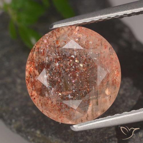 3.97ct Naturale Arancione rossastra Pietra solare, Rotondo, Traslucido