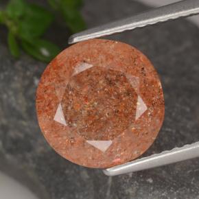 Pietra solare Arancione rossastra naturale da 3.32 ct, Taglio rotondo, Traslucido