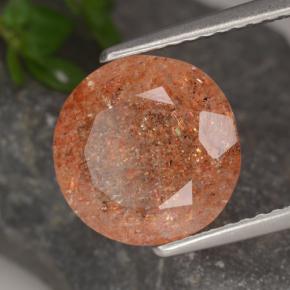 Pietra solare Arancione rossastra naturale da 3.32 ct, Taglio rotondo, Traslucido