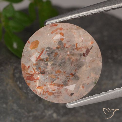 3.38ct Naturale Pesca Pietra solare, Rotondo, Trasparente