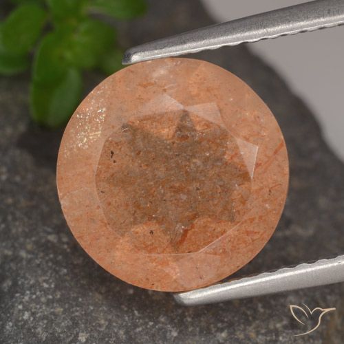 3.41ct Naturale Arancione chiaro Pietra solare, Rotondo, Traslucido