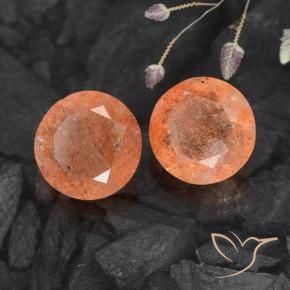 Gemme di Pietra solare Arancione rossastra naturale da 5.89 ct, Rotondo, Traslucido