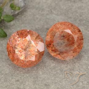 Gemme di Pietra solare Arancione rossastra naturale da 4.94 ct, Rotondo, Traslucido