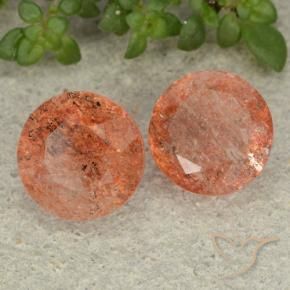 Gemme di Pietra solare Arancione rossastra naturale da 4.71 ct, Rotondo, Traslucido
