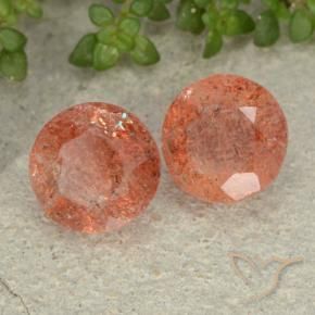 Gemme di Pietra solare Arancione rossastra naturale da 4.55 ct, Rotondo, Traslucido