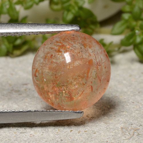 Pietra solare Arancione rossastra naturale da 2.04 ct, Taglio rotondo, Traslucido