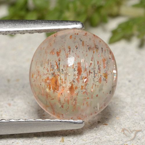 1.99ct Naturale Bianco arancio Pietra solare, Rotondo, Traslucido