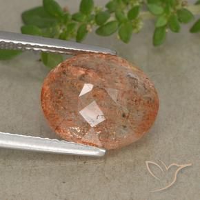 Pietra solare Arancione rossastra naturale da 3.90 ct, Ovale, Traslucido