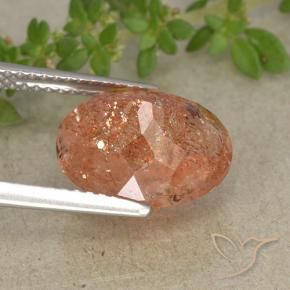 Pietra solare Arancio Medio naturale da 4.32 ct, Ovale, Traslucido