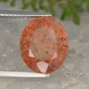 Pietra solare Arancione rossastra naturale da 4.24 ct, Ovale, Traslucido