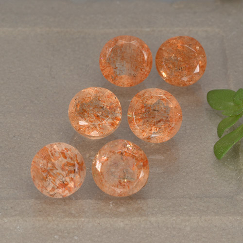 Gemme di Pietra solare Arancione rossastra naturale da 3.64 ct, Taglio rotondo, Traslucido