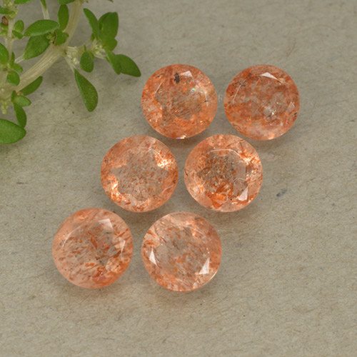 Gemme di Pietra solare Arancione rossastra naturale da 3.47 ct, Taglio rotondo, Traslucido