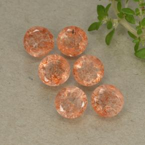Gemme di Pietra solare Arancione rossastra naturale da 3.47 ct, Taglio rotondo, Traslucido