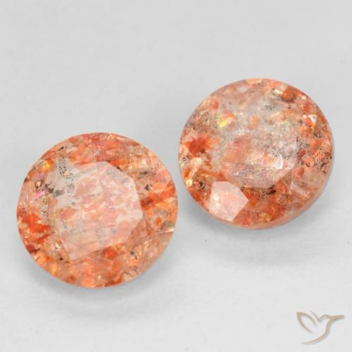 Gemme di Pietra solare Arancio medio-chiaro naturale da 1.53 ct, Rotondo, Traslucido