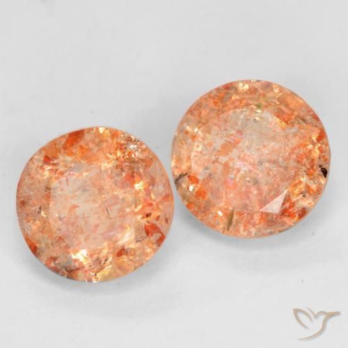 Gemme di Pietra solare Arancione rossastra naturale da 1.59 ct, Rotondo, Trasparente