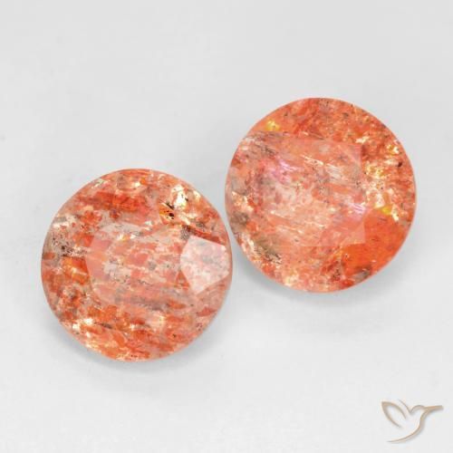 Gemme di Pietra solare Arancione rossastra naturale da 3.37 ct, Rotondo, Traslucido