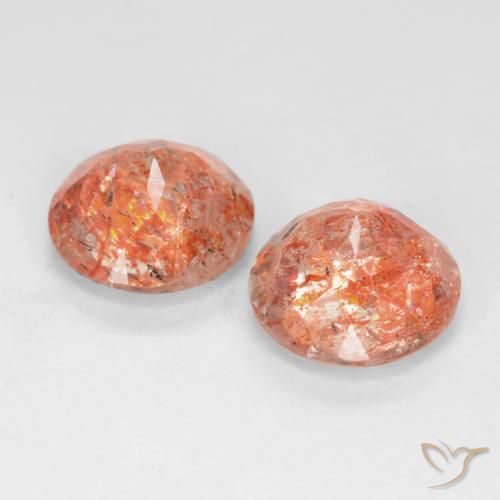 Gemme di Pietra solare Arancione rossastra naturale da 3.37 ct, Rotondo, Traslucido