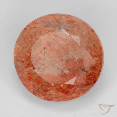 Pietra solare Rosso medio naturale da 5.04 ct, Rotondo, Traslucido