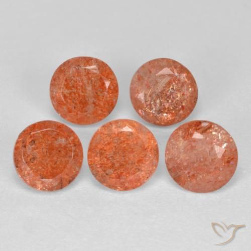 Gemme di Pietra solare Arancione rossastra naturale da 2.78 ct, Taglio rotondo, Traslucido