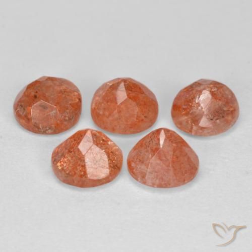 Gemme di Pietra solare Arancione rossastra naturale da 2.78 ct, Taglio rotondo, Traslucido