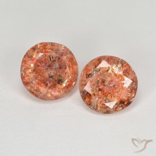 2.08ctw Naturale Arancione rossastra Pietra solare, Rotondo, Trasparente