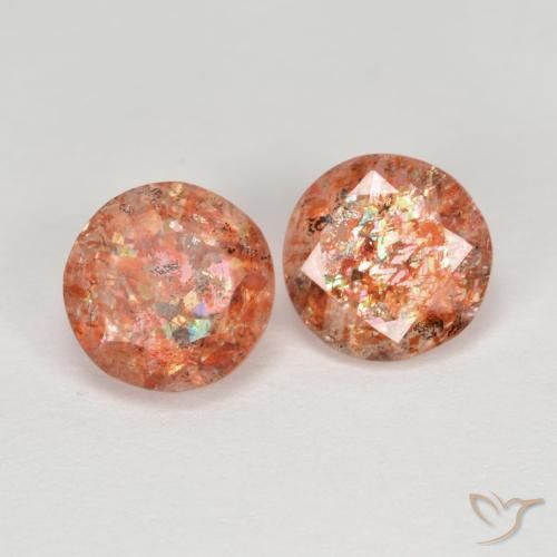 Gemme di Pietra solare Arancione rossastra naturale da 2.08 ct, Rotondo, Trasparente