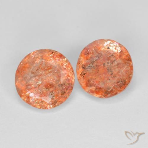 Gemme di Pietra solare Arancione rossastra naturale da 2.16 ct, Rotondo, Traslucido