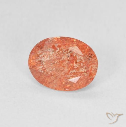 Pietra solare Arancione brillante naturale da 0.92 ct, Ovale, Traslucido