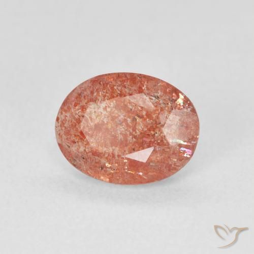 Pietra solare Arancione rossastra naturale da 0.91 ct, Ovale, Traslucido